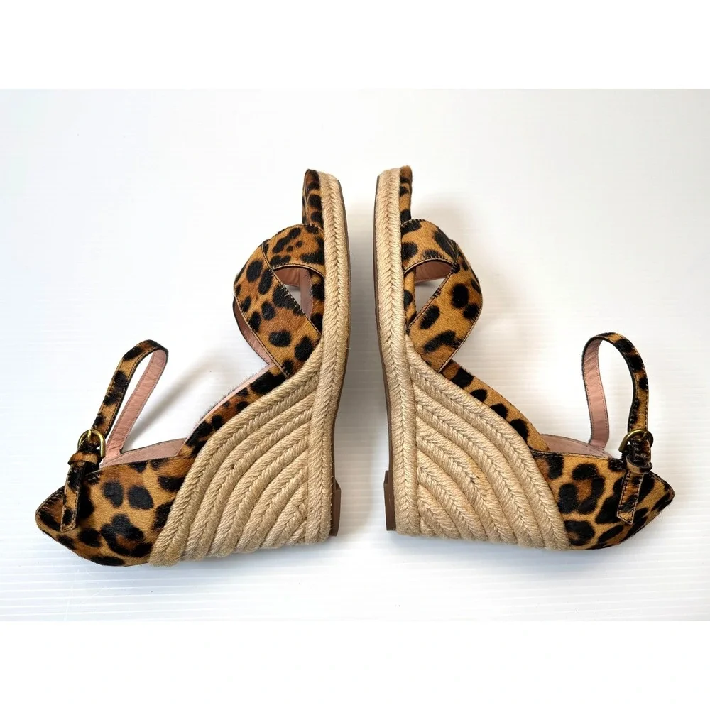 J Crew Jute Wedge Sandal Women 10 NWOB Espadrille  Leopard Calf Hair Ankle Strap